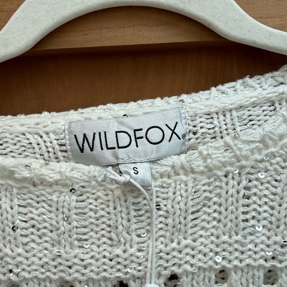 NWT Wildfox Ivory Open-Knit Cropped Sweater bell sleeve silver sequins festival - Picture 3 of 6